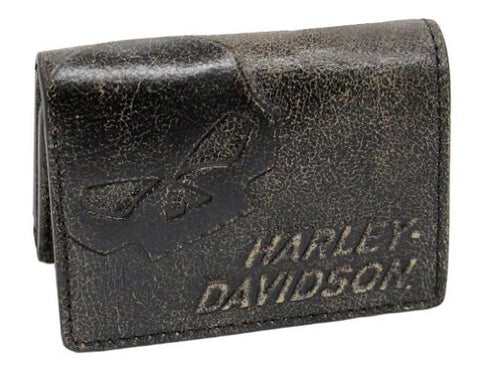 Harley-Davidson Men's Burnished Tri-Fold Skull Wallet Leather BM2647L-TanBlk
