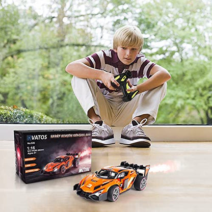 VATOS 1:16 Remote Control Car - 2.4 GHz Metal RC Cars with Spraying Mist & Light for Kids, 20 Km/h Electric Sport Racing Hobby Toy Car with 2 Rechargeable Batteries Provide 50 Min Playtime for Boys