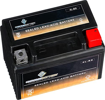 Chrome Battery YTX4L-BS Maintenance Free Replacement Battery for ATV, Motorcycle, and Scooter: 12 Volts.4 Amps, 3Ah, Nut and Bolt (T3) Terminal