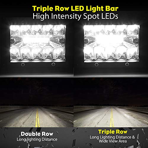 SUZCO 4INCH 60W 3-Row Offroad Led Work Light Bar Driving Wiring Harness Switch KIT/COMBO, Spot/Flood/Combo Lightbar Waterproof 12V 24V with Mounting Bracket Tube Clamp 1"/1.5"/1.75"/2" For 4x4 ATV UTV