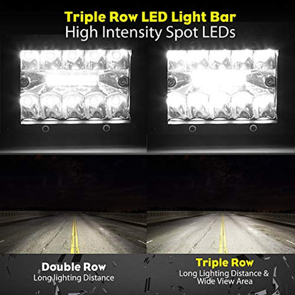 SUZCO 4INCH 60W 3-Row Offroad Led Work Light Bar Driving Wiring Harness Switch KIT/COMBO, Spot/Flood/Combo Lightbar Waterproof 12V 24V with Mounting Bracket Tube Clamp 1"/1.5"/1.75"/2" For 4x4 ATV UTV
