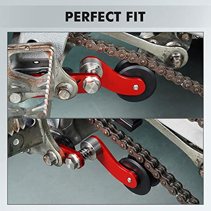 NICECNC Red Brake Lever Pedal Extender and Chain Roller Tensioner with Spring Compatible with Yamaha YFZ450R 2009-2023