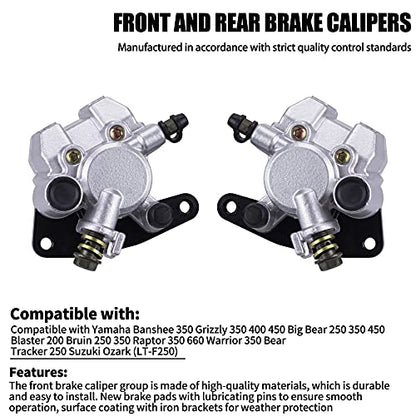 CNCMOTOK Front Right & Left Brake Caliper With Pads Compatible with YAMAHA Banshee 350 Grizzly 350 400 450 Big Bear 250 350 450 Blaster 200 Bruin 250 350 Raptor 350 660 Warrior 350 Bear Tracker 250