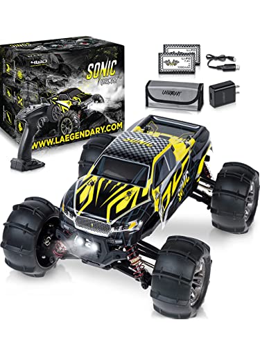 LAEGENDARY Fast RC Cars for Adults and Kids - 4x4, Off-Road Remote Control Car - Battery-Powered, Hobby Grade, Waterproof Monster RC Truck - Toys and Gifts for Boys, Girls and Teens Black - Yellow
