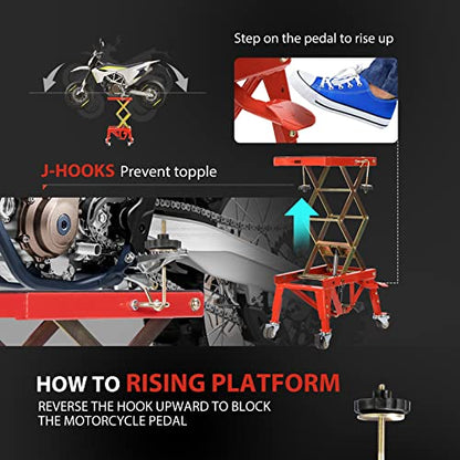 VIVOHOME 350 Lbs Heavy Duty Hydraulic Motorcycle Lift Table Foot Operated ATV Dirt Bike Scissor Jack Stand with 4 Wheels