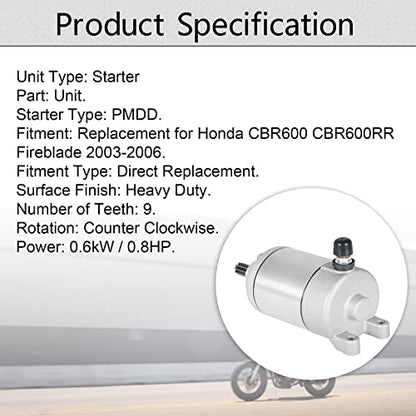 waltyotur Motorcyclr Starter Motor Replacement for Honda CBR 600 RR CBR600RR Fireblade 2003-2006