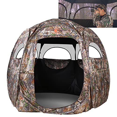 HUNT MONSTER Hunting Blind 2-4 Person,300 Degree See Through Pop up Ground Blinds for Deer Turkey Duck Hunting, Bow Hunting Accessories, Double Side Zipper Window