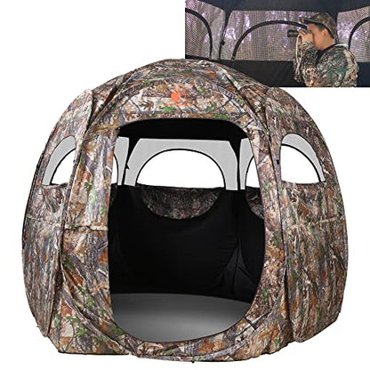 HUNT MONSTER Hunting Blind 2-4 Person,300 Degree See Through Pop up Ground Blinds for Deer Turkey Duck Hunting, Bow Hunting Accessories, Double Side Zipper Window