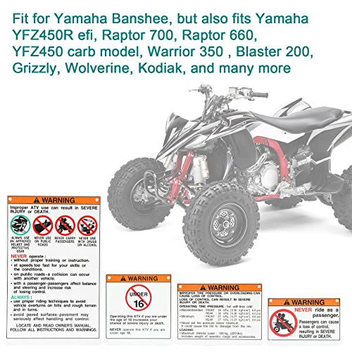 For Yamaha Stickers Warning Decals Labels with Bolts Kit Aluminum Backing Plates ATV Accessories Parts fit for Banshe,YFZ450R efi, Raptor 700, Raptor 660, YFZ450 carb model, Warrior 350, Blaster 200