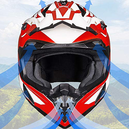 ILM Adult ATV Motocross Off-Road Street Dirt Bike Full Face Motorcycle Helmet DOT Approved Dual Sports Suits Men Women Model 911(XL, Red White)