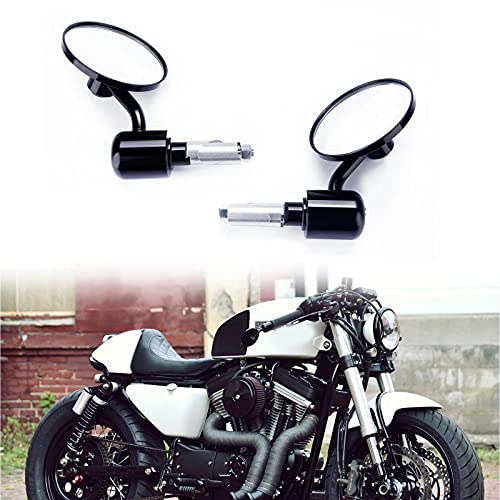 Universal Black Motorcycle Aluminum Rearview Side Mirrors 7/8" Bar End For Cafe Racer Bobber Cruiser Scooter (Black#1)