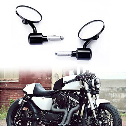 Universal Black Motorcycle Aluminum Rearview Side Mirrors 7/8" Bar End For Cafe Racer Bobber Cruiser Scooter (Black#1)