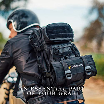 Heavy duty motorcycle tool roll bag - Tools NOT included - Empty small tool bag and roll up wrench organizer tool pouch with elastic loops, pocket MOLLE webbing to wrap tool kit for MC bike ATV UTV