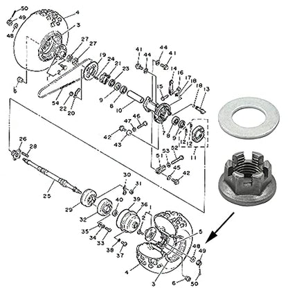 Motoparty Rear Axle Hub Castle Nut Washer For Yamaha ATV Banshee 350cc Blaster 200cc Warrior 350 Raptor 350 660 YFZ 450 Breeze MOTO-4 Grizzly 125 Rear Axle Castle Nut,Replacement for 90171-14037-00