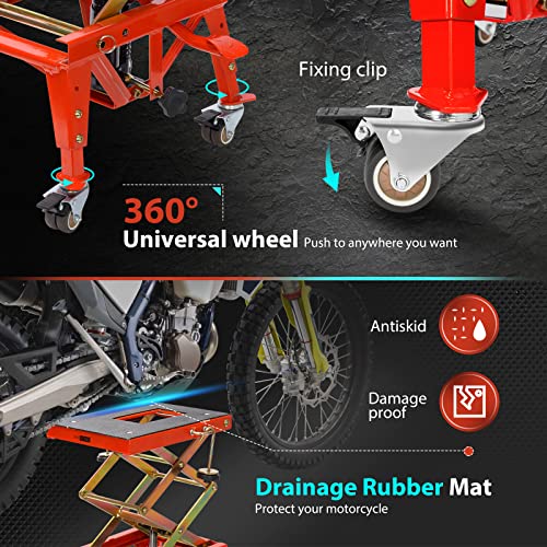 VIVOHOME 350 Lbs Heavy Duty Hydraulic Motorcycle Lift Table Foot Operated ATV Dirt Bike Scissor Jack Stand with 4 Wheels