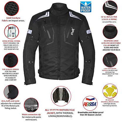Motorcycle Jacket For Men Textile Motorbike Dualsport Enduro Motocross Racing Biker Riding CE Armored Waterproof All-Weather (Black, Large)