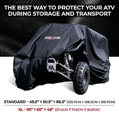 Tough Cover Basic Edition ATV Cover, Heavy Duty 210D Marine Grade Fabric, Quad Cover for Kawasaki, Honda, Polaris, Yamaha, and More. Protection Against Water, Wind, UV. 4 Wheeler Accessories (Black)