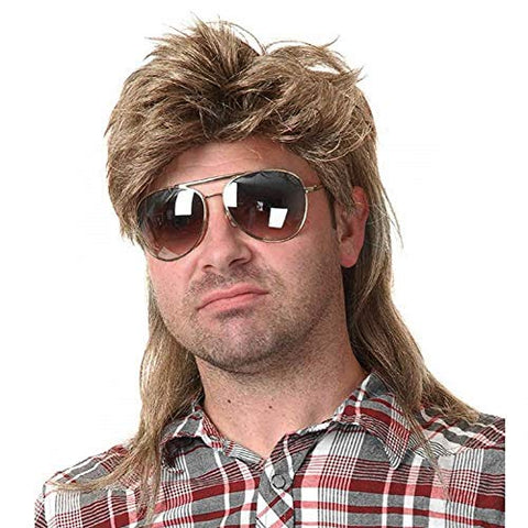 Kaneles Mullet Wigs for Men 80s Costumes Fancy Party Accessory Cosplay Wig (Light Brown)
