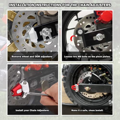Canitu Chain Axle Adjuster Kit for Honda Grom's 2014-2021, CNC Billet Aluminum Motorcycle Chain Adjusting Tool Rear Axle Swingarm Spool Chain Adjuster Tensioner Mods (Red)