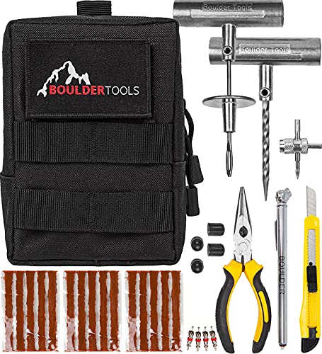 Boulder Tools - Compact Tire Repair kit with Molle Storage Pouch. Heavy Duty Universal Tire Plug Kit, Easily Stores Inside Your UTV, ATV, Truck, Motorcycle, Overlanding Gear or RV