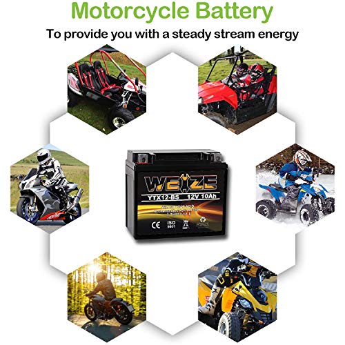 Weize YTX12-BS Motorcycle Battery High Performance - Maintenance Free - Sealed YTX12 BS AGM Rechargeable ATV Batteries compatible with Honda Kawasaki Suzuki