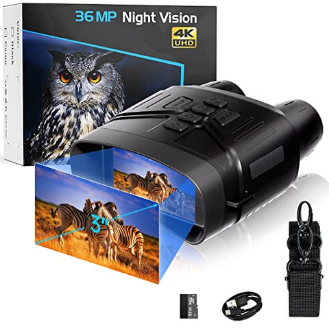 Night Vision Binoculars, 4K Portable Night Vision Goggles Military Tactical, 3'' Large Screen Binoculars for Adults with Anti-Shake Motion Detection & Rechargeable Lithium Battery