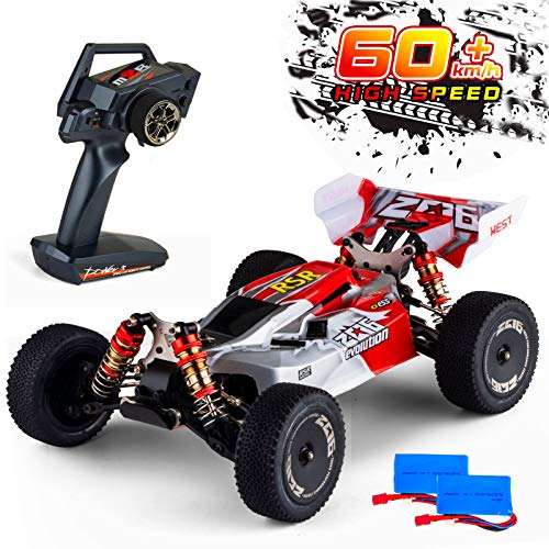 Remote Control Car,60+ KMH 1:14 Scale WLtoys 144001 Fast RC Cars for Adults Kids,4WD Off Road Buggy Racing Car with 2 Batteries Gifts for Boys (Red)