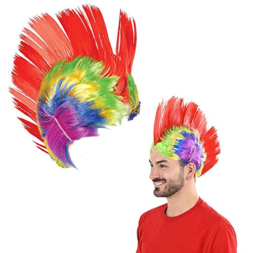 Rainbow Clown Wig, Dress-Up Accessory, Pretend Play, Party Favor (Rainbow Mohawk Wig)