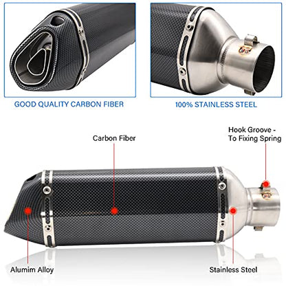 Motorcycle Slip On Exhaust Muffler,1.5-2" Carbon Fiber Unversal Exhaust Slip on Silencers & Mufflers For Dirt Bike Street Bike Scooter ATV Racing Exhaust Pipes