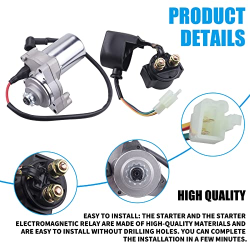 JINGKE 12 Teeth Starter Motor Starter Relay Solenoid for Tao Tao 125cc 110cc-50cc ATV Coolster Motor Four 4 Wheeler Chinese Pit Dirt Bike 4 Wheelers Go Karts Dune Buggy Sandrail Quad SSR Roketa
