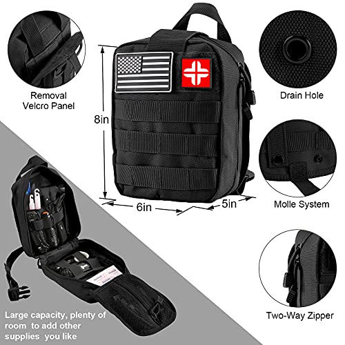 Survival First Aid Kit 142 in 1, Professional Survival Gear and Equipment with Molle Pouch, Gift for Men Dad Him Camping Hunting Fishing Outdoor Adventure (Black)