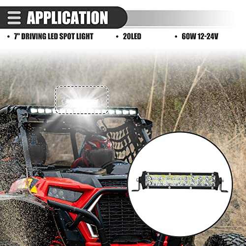 Motoforti Universal LED Light Bar, Flood Spot Combo Driving Working Fog Lights, for Car Rack Bumper, for Off-road Pickup Trucks, 7 Inch 20 LED 60W 12-24V, Aluminium, Black