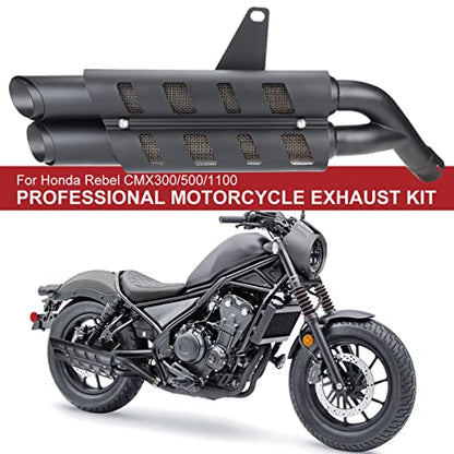 Motorcycle Exhaust Slip-on Muffler Pipe Tube with Heat Shield Cover Kit for CMX 300 CMX 500 Rebel 2017-2021 Black