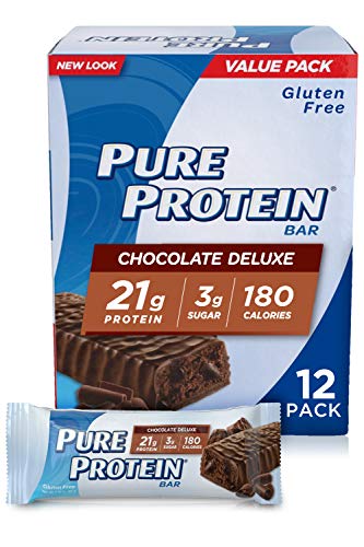 Pure Protein Bars, High Protein, Nutritious Snacks to Support Energy, Low Sugar, Gluten Free, Chocolate Deluxe, 1.76 oz., 12 Count (Packaging may vary)