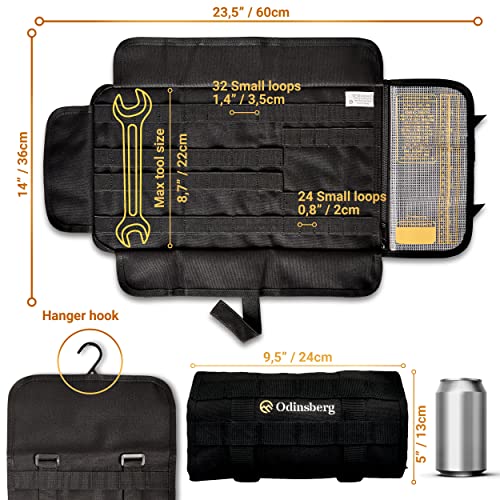 Heavy duty motorcycle tool roll bag - Tools NOT included - Empty small tool bag and roll up wrench organizer tool pouch with elastic loops, pocket MOLLE webbing to wrap tool kit for MC bike ATV UTV