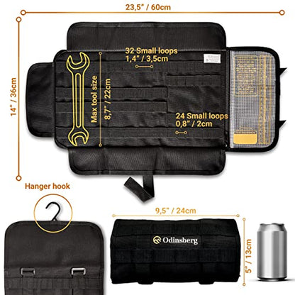 Heavy duty motorcycle tool roll bag - Tools NOT included - Empty small tool bag and roll up wrench organizer tool pouch with elastic loops, pocket MOLLE webbing to wrap tool kit for MC bike ATV UTV