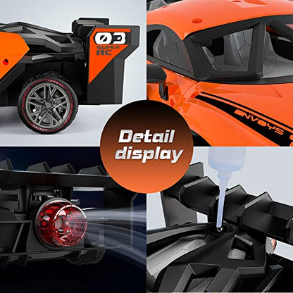 VATOS 1:16 Remote Control Car - 2.4 GHz Metal RC Cars with Spraying Mist & Light for Kids, 20 Km/h Electric Sport Racing Hobby Toy Car with 2 Rechargeable Batteries Provide 50 Min Playtime for Boys
