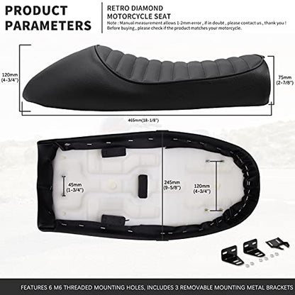 Black Vintage Cafe Racer Hump Seat Retro Saddle For CB 350 CB400 CB500 CB550 CB750