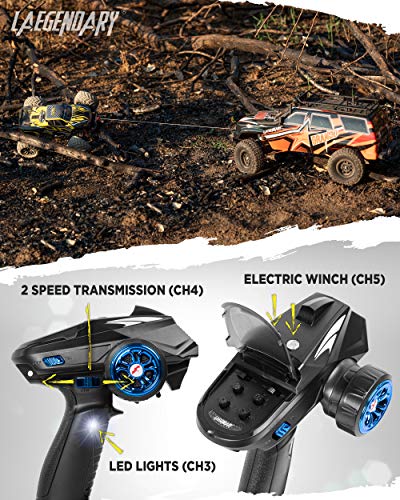 LAEGENDARY RC Crawler - 4x4 Offroad Crawler Remote Control Truck for Adults - RC Car, RC Rock Crawler, Fast Speed, Electric, Hobby Grade Car - 1:10 Scale, Brushed, Red - Orange