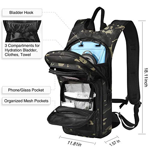 NOOLA Hydration Backpack with 3L TPU Water Bladder, Tactical Molle Water Backpack for Men Women, Hydration Pack for Hiking, Biking, Running and Climbing (Black camo)