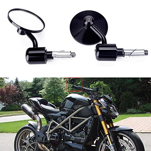Universal Black Motorcycle Aluminum Rearview Side Mirrors 7/8" Bar End For Cafe Racer Bobber Cruiser Scooter (Black#1)