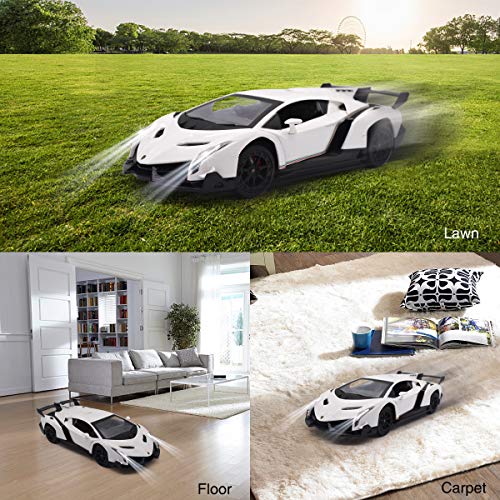 GUOKAI Remote Control RC Cars Racing Car 1:18 Licensed Toy RC Car Compatible with Lamborghini Veneno Model Vehicle for Boys 6,7,8 Years Old, White