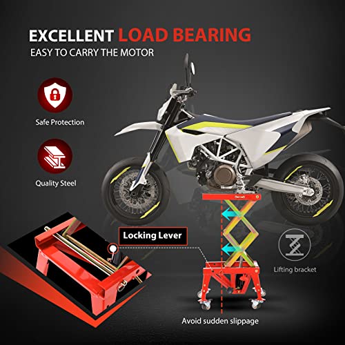 VIVOHOME 350 Lbs Heavy Duty Hydraulic Motorcycle Lift Table Foot Operated ATV Dirt Bike Scissor Jack Stand with 4 Wheels