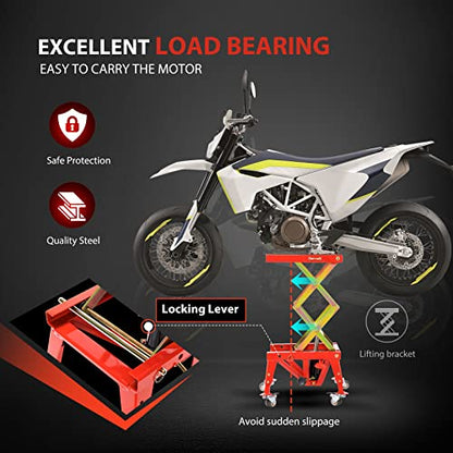VIVOHOME 350 Lbs Heavy Duty Hydraulic Motorcycle Lift Table Foot Operated ATV Dirt Bike Scissor Jack Stand with 4 Wheels