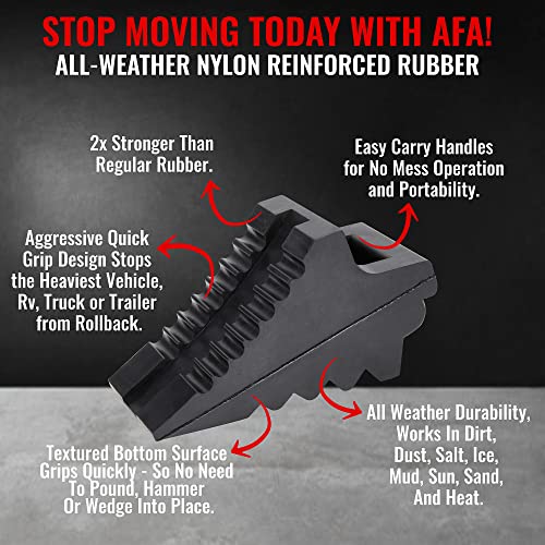 AFA Tooling - Set of 2 Wheel Chocks | Heavy Duty Rubber Wedge for Front and Back Tires | Quick Grip Ribbed Design, Ergonomic Carry Handles | Chock Block for Your Camper, Trailer, RV, Truck, Car or ATV