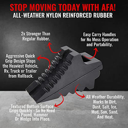 AFA Tooling - Set of 2 Wheel Chocks | Heavy Duty Rubber Wedge for Front and Back Tires | Quick Grip Ribbed Design, Ergonomic Carry Handles | Chock Block for Your Camper, Trailer, RV, Truck, Car or ATV