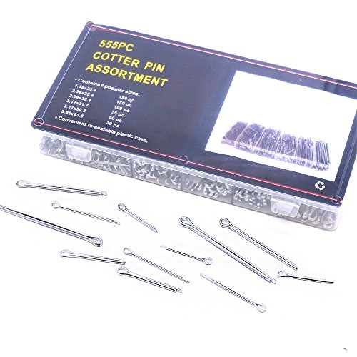 Glarks 555Pcs Heavy Duty Zinc Plated Cotter Pin Assortment Kit