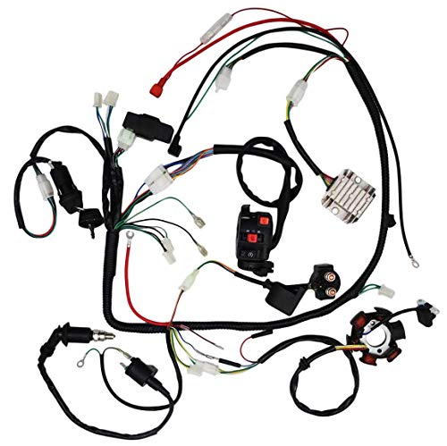 Complete Wiring Harness kit for ATV Quad 4 Four Wheelers GY6 50CC 70CC 110CC 125CC Go Kart Dirt Pit Bikes With Electrics Stator Coil CDI Wiring Harness Solenoid Relay Spark Plug by KAKO