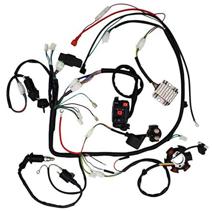 Complete Wiring Harness kit for ATV Quad 4 Four Wheelers GY6 50CC 70CC 110CC 125CC Go Kart Dirt Pit Bikes With Electrics Stator Coil CDI Wiring Harness Solenoid Relay Spark Plug by KAKO