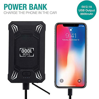 Car Battery Jump Starter Portable - 600A Peak Waterproof 12V Portable Battery Booster Pack (up to 4.0L Gas Or 2.0L Diesel Engine) Safe Auto Power Bank with USB Port, Smart Clamps & LED Flashlight